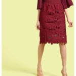 Sua Women Self Design Straight Maroon Skirt