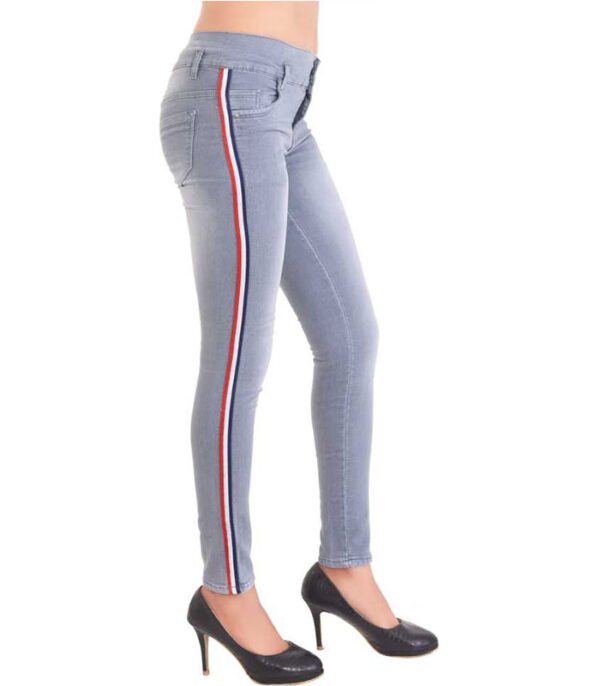 Side Stripe Skinny Women Grey Jeans