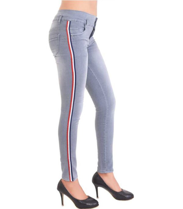 Side Stripe Skinny Women Grey Jeans - Image 3