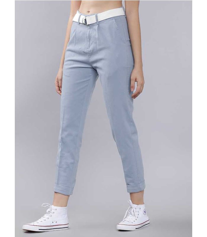 Regular Fit Women Blue Cotton Lycra Blend Trousers - Image 2