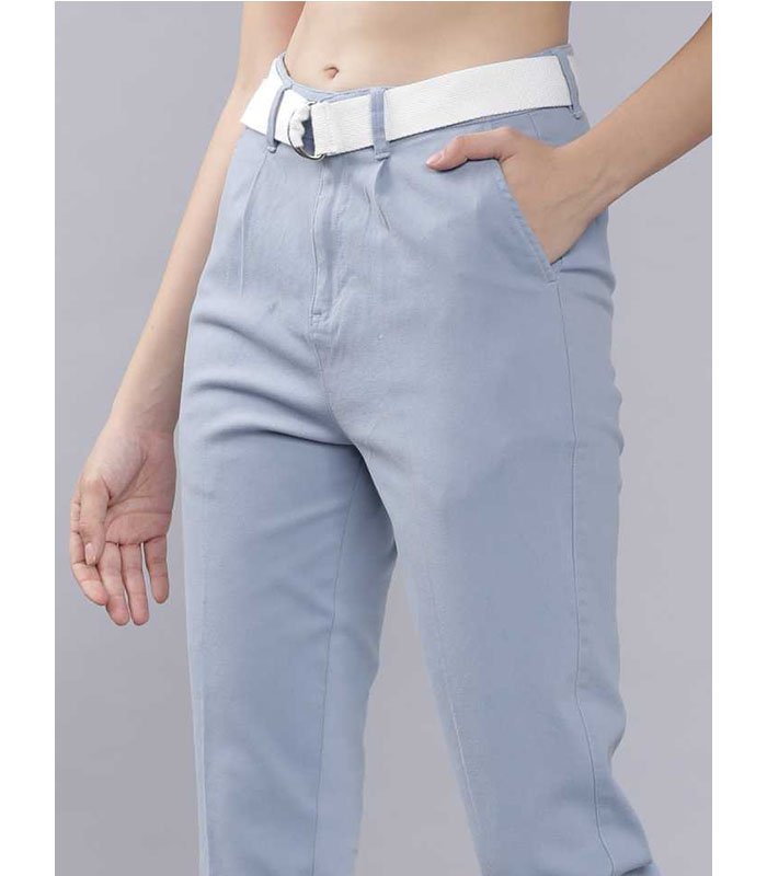 Regular Fit Women Blue Cotton Lycra Blend Trousers - Image 4