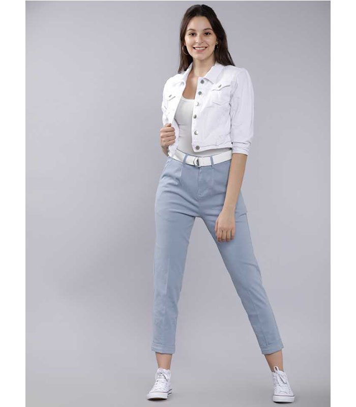 Regular Fit Women Blue Cotton Lycra Blend Trousers - Image 5