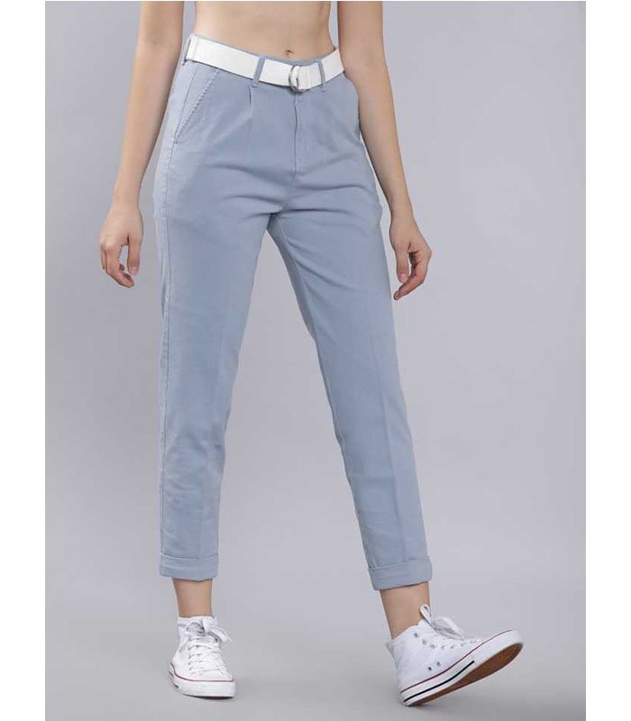 Regular Fit Women Blue Cotton Lycra Blend Trousers - Image 6