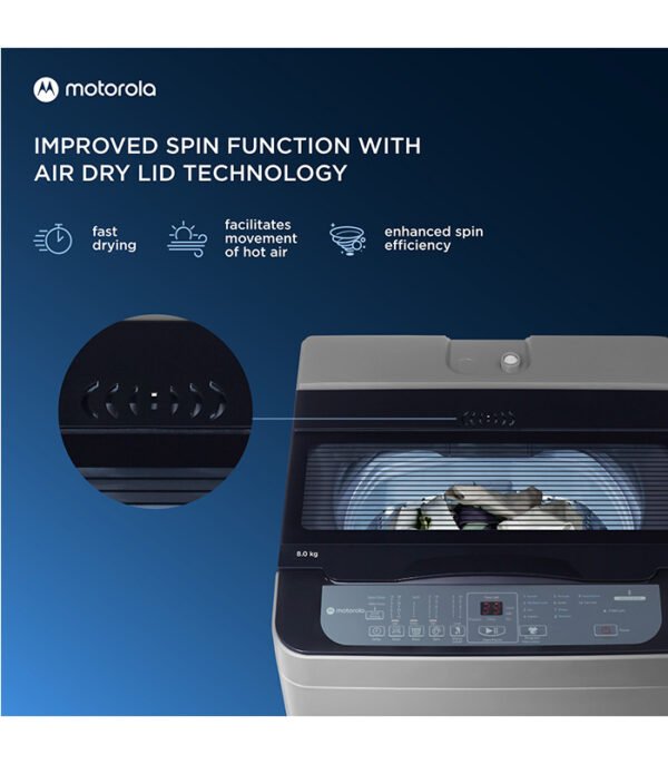 Motorola 8 kg 5 Star Hygiene Wash Fully Automatic Top Load with In-built Heater Grey (80TLHCM5DG) - Image 4
