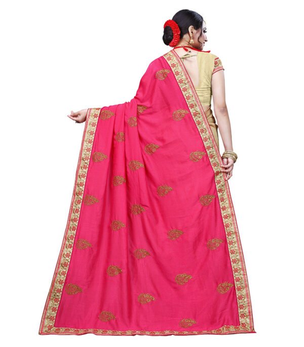 Woven Bollywood Jacquard Saree  (Pink, Cream) - Image 2