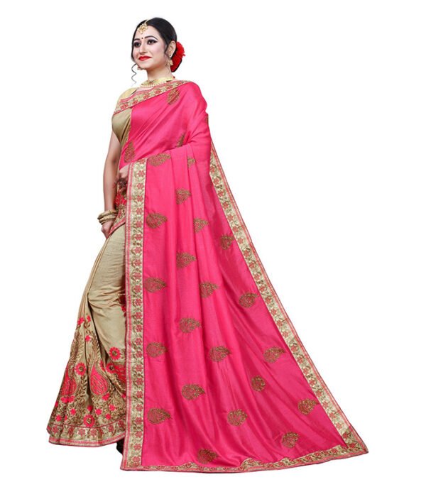 Woven Bollywood Jacquard Saree  (Pink, Cream) - Image 3