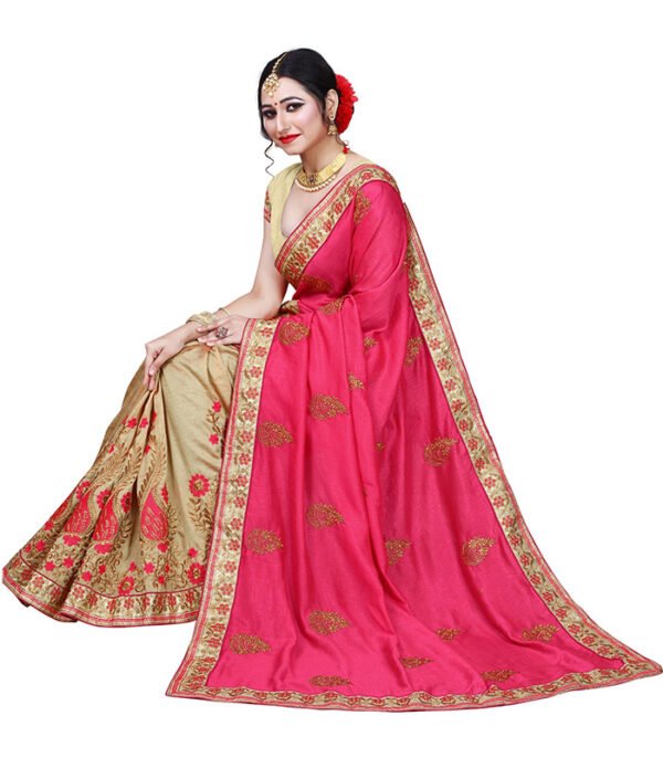 Woven Bollywood Jacquard Saree  (Pink, Cream) - Image 5