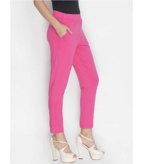 Slim Fit Women Pink Cotton Lycra Blend Trousers - Image 3