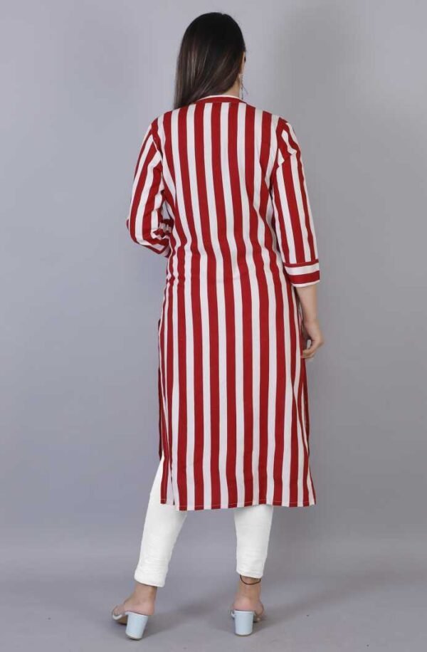 Women Striped Cotton Rayon Blend Straight Kurta - Image 3