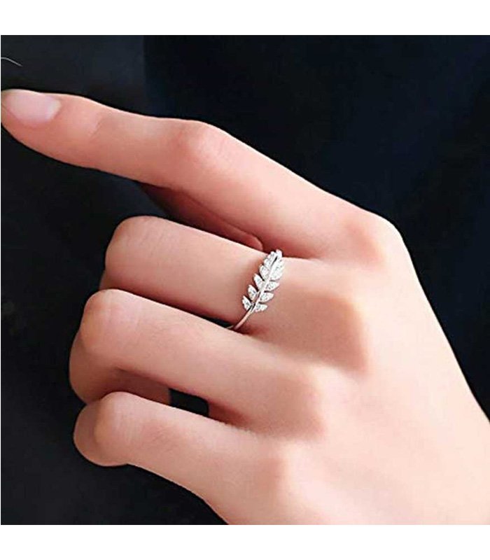 University Trendz Silver Plated Adjustable Leaf Ring for Women's and Girls Alloy Crystal Silver Plated Ring - Image 2