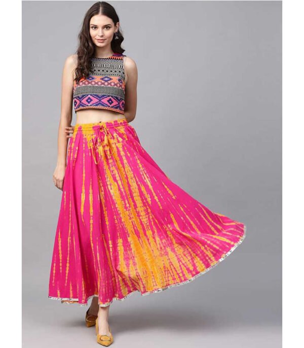 Vara Women Abstract Flared Pink Skirt - Image 2